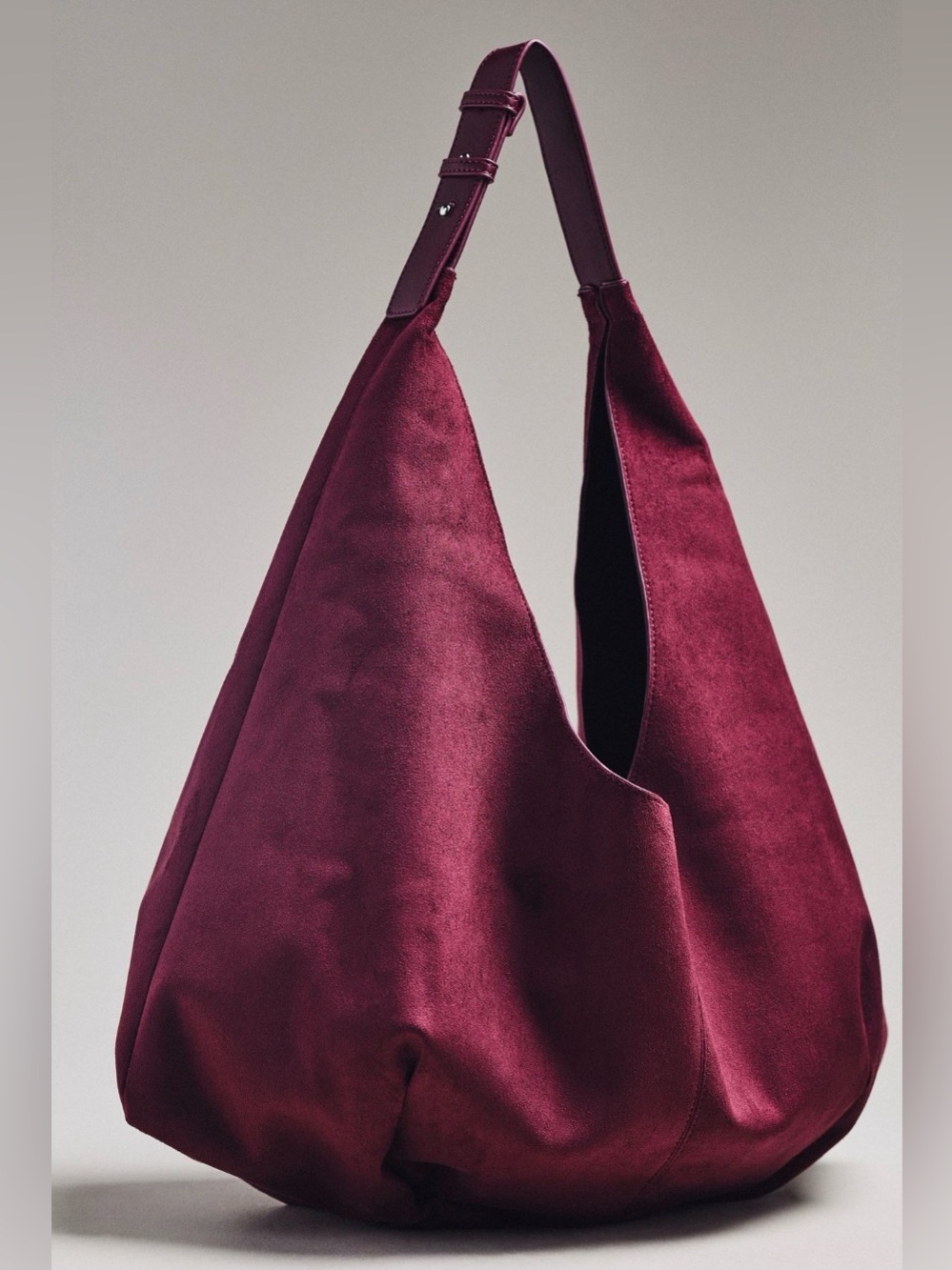Anthropologie Large Faux Suede Slouchy Tote in Wine NWT